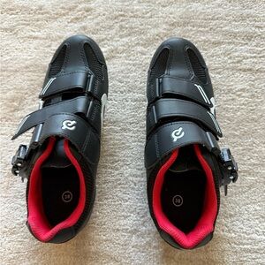 Peloton Black and White Cycling Shoes with Red Cleats